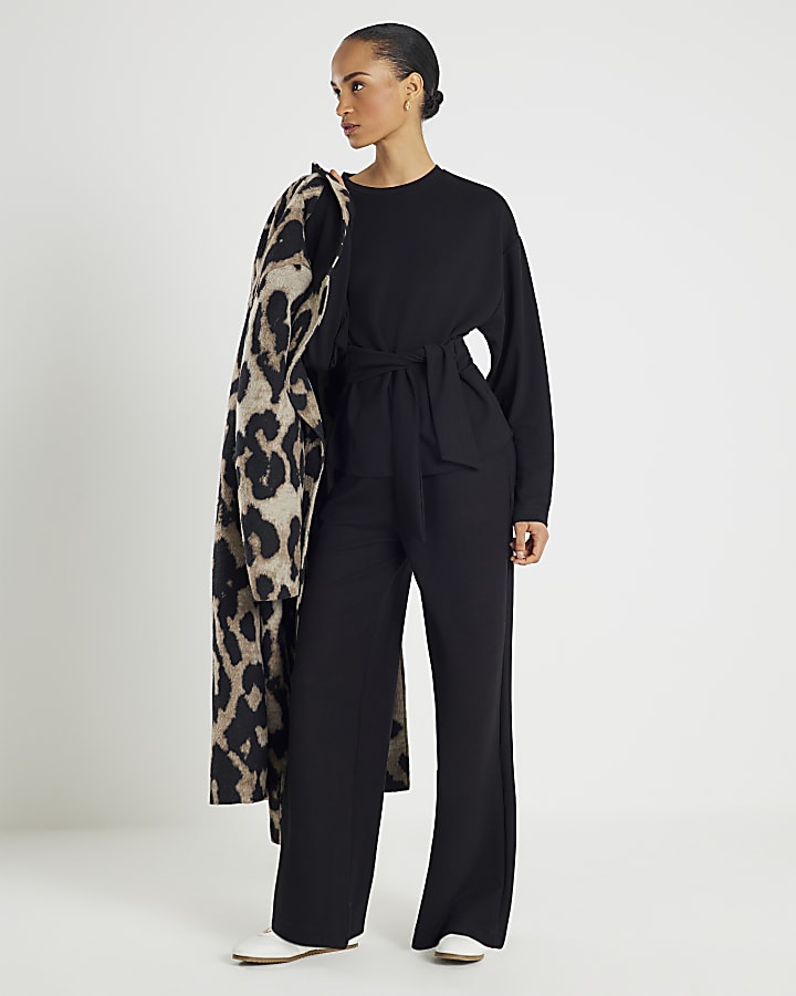River Island Black Premium Long Sleeve Tie Front Top