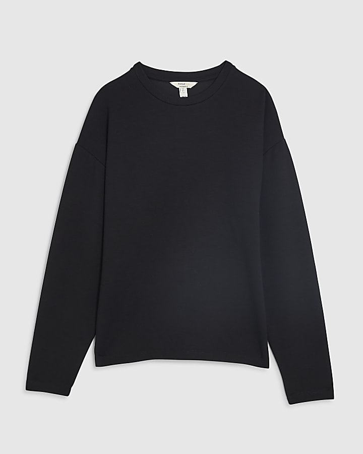 river island Black Premium Long Sleeve Tie Front Top