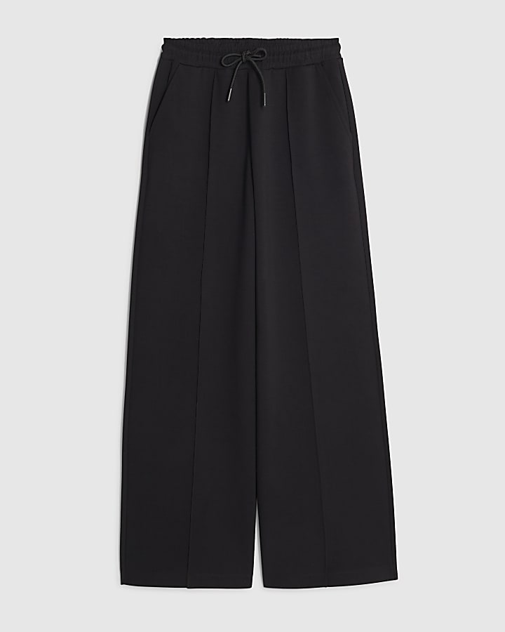 river island Black Premium Wide Leg Pintuck Joggers