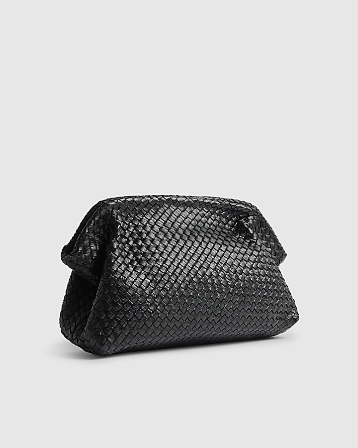 River Island Black Premium Woven Leather Clutch Bag