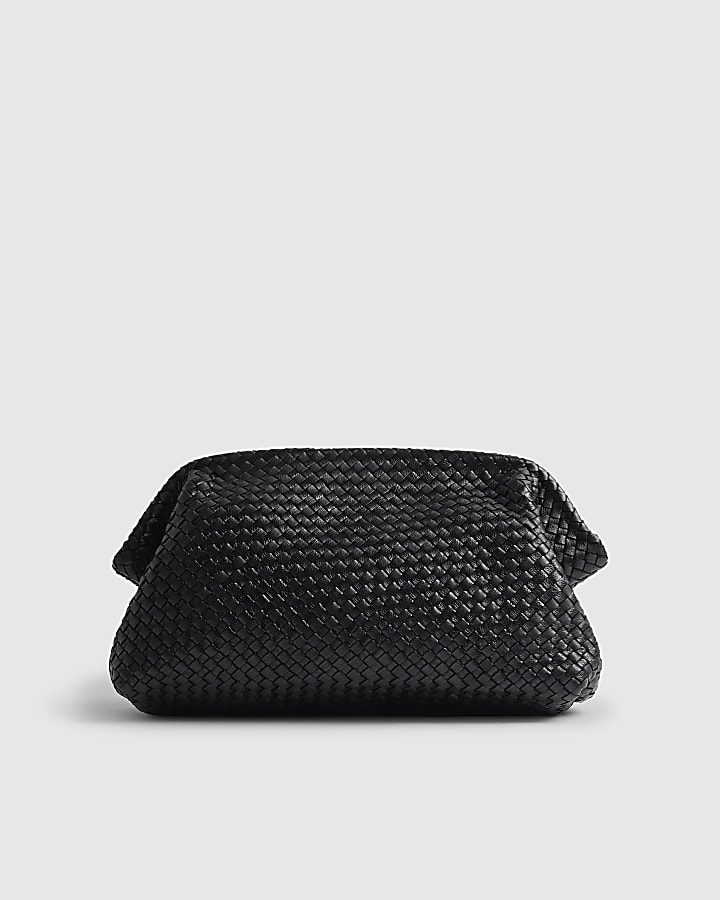 River Island Black Premium Woven Leather Clutch Bag