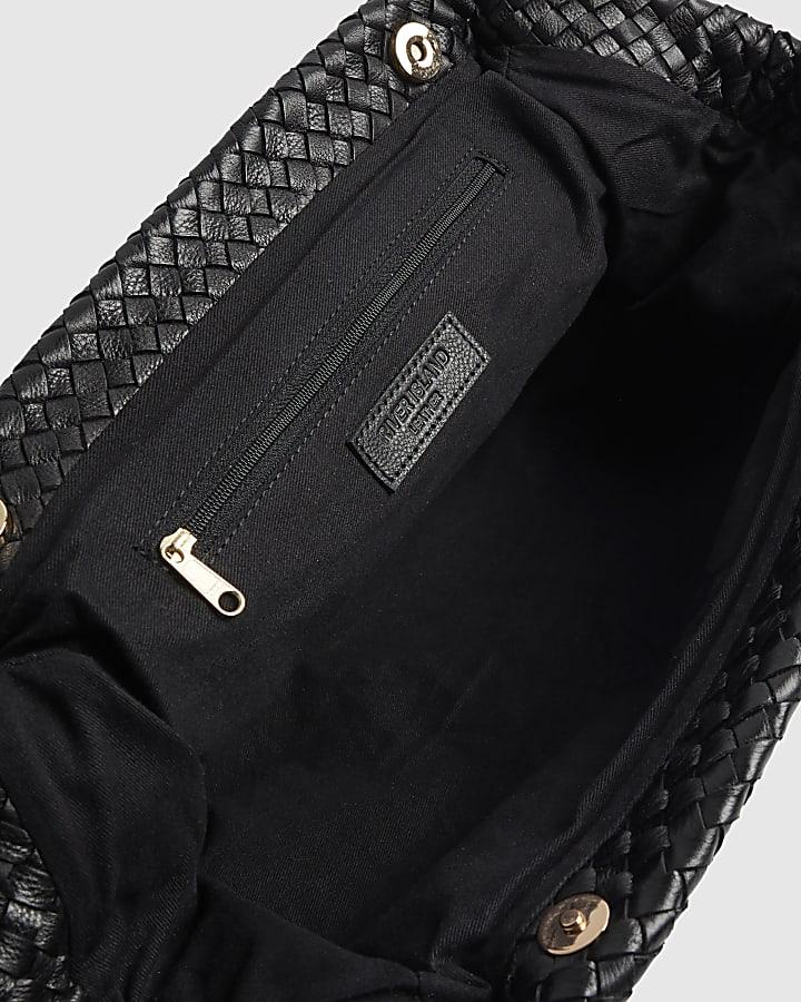 river island Black Premium Woven Leather Clutch Bag