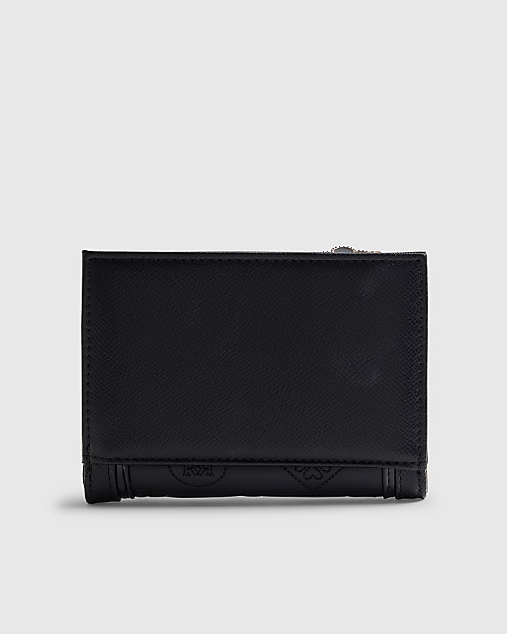 River Island Black Quilted Monogram Print Fold Out Purse
