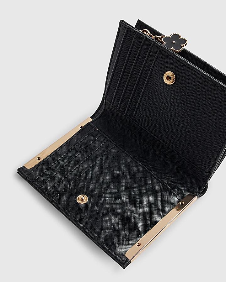 river island Black Quilted Monogram Print Fold Out Purse