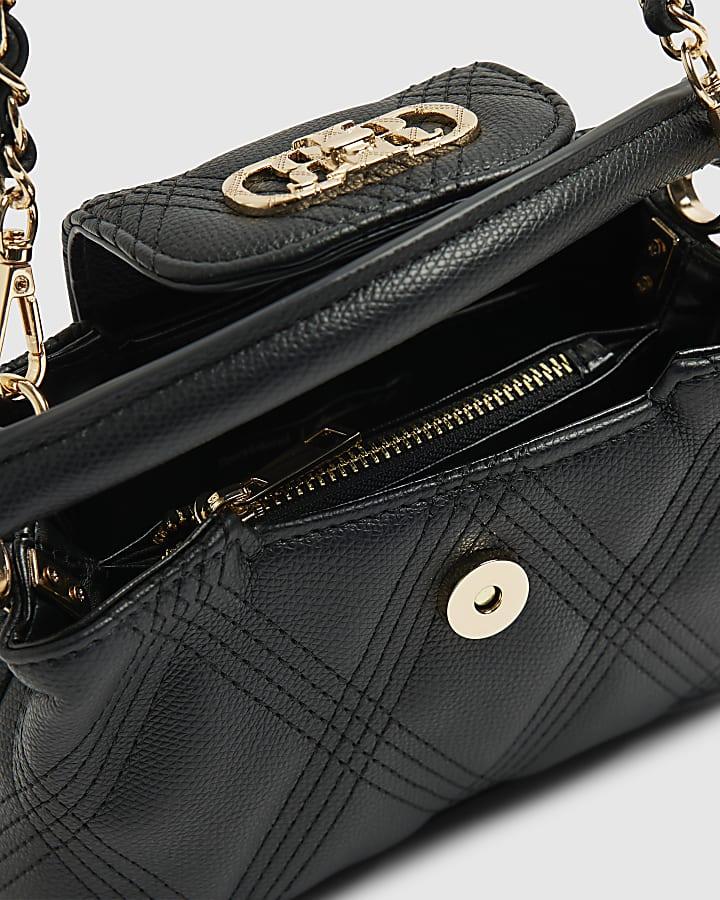 river island Black Quilted Top Handle Cross Body Bag