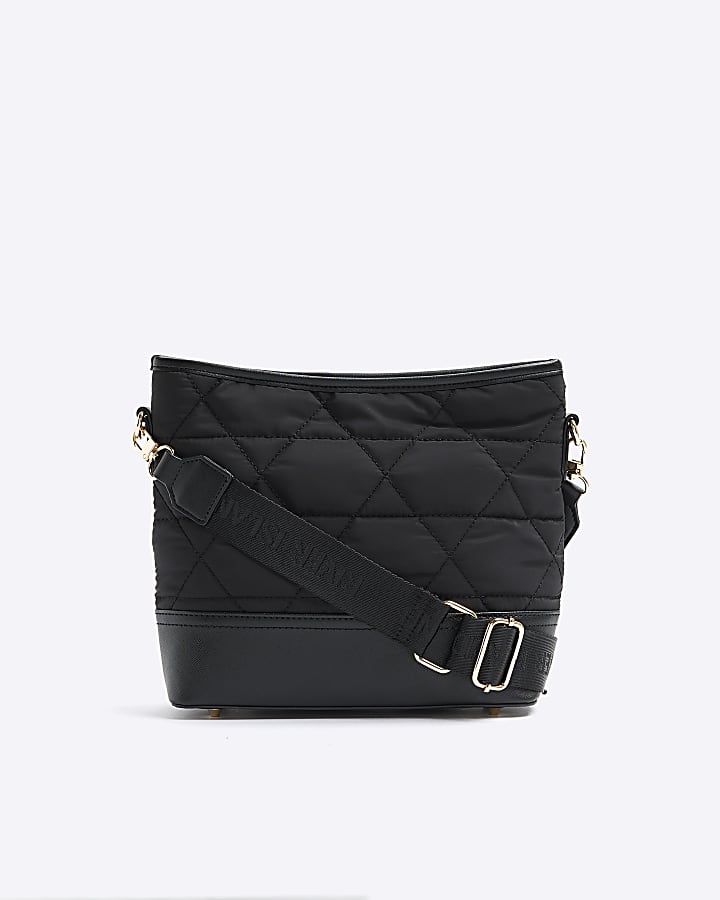 River Island Black Quilted Webbing Front Cross Body Bag
