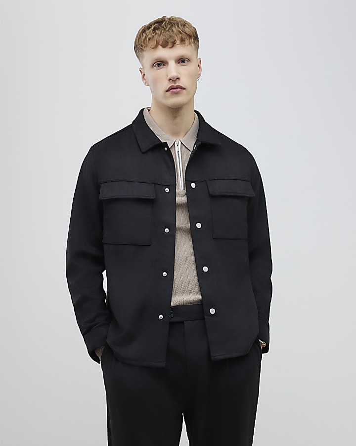 River Island Black Regular Fit Faux Suede Overshirt