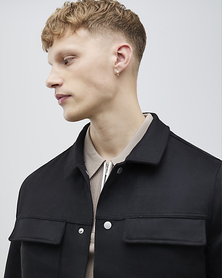 River Island Black Regular Fit Faux Suede Overshirt