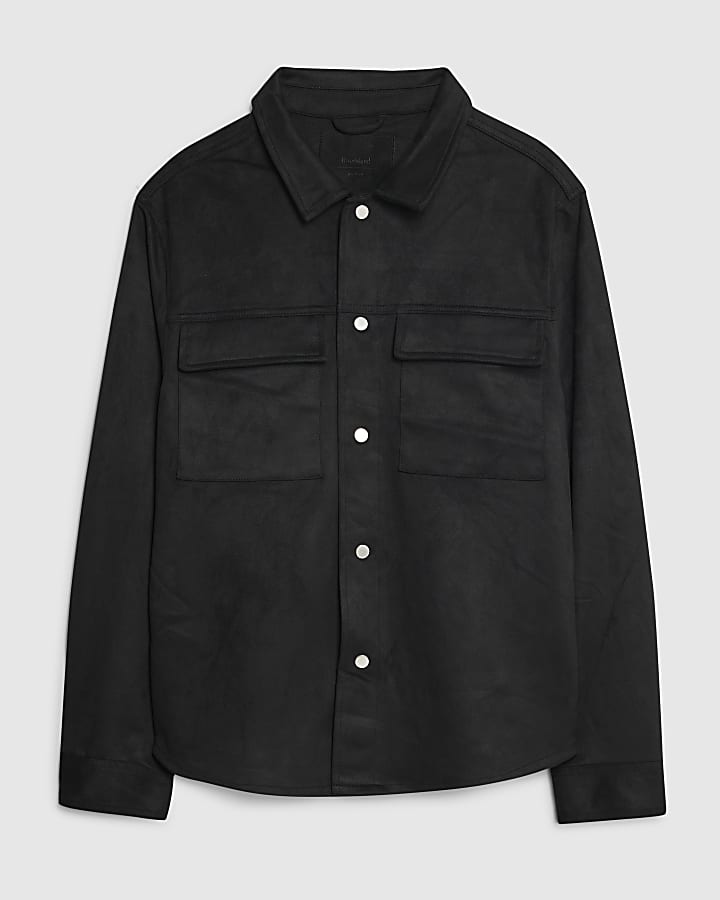 river island Black Regular Fit Faux Suede Overshirt