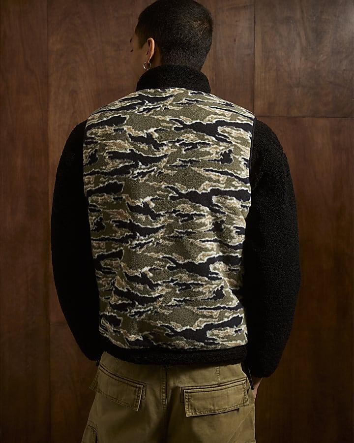 River Island Black Regular Fit Fleece Camouflage Gilet