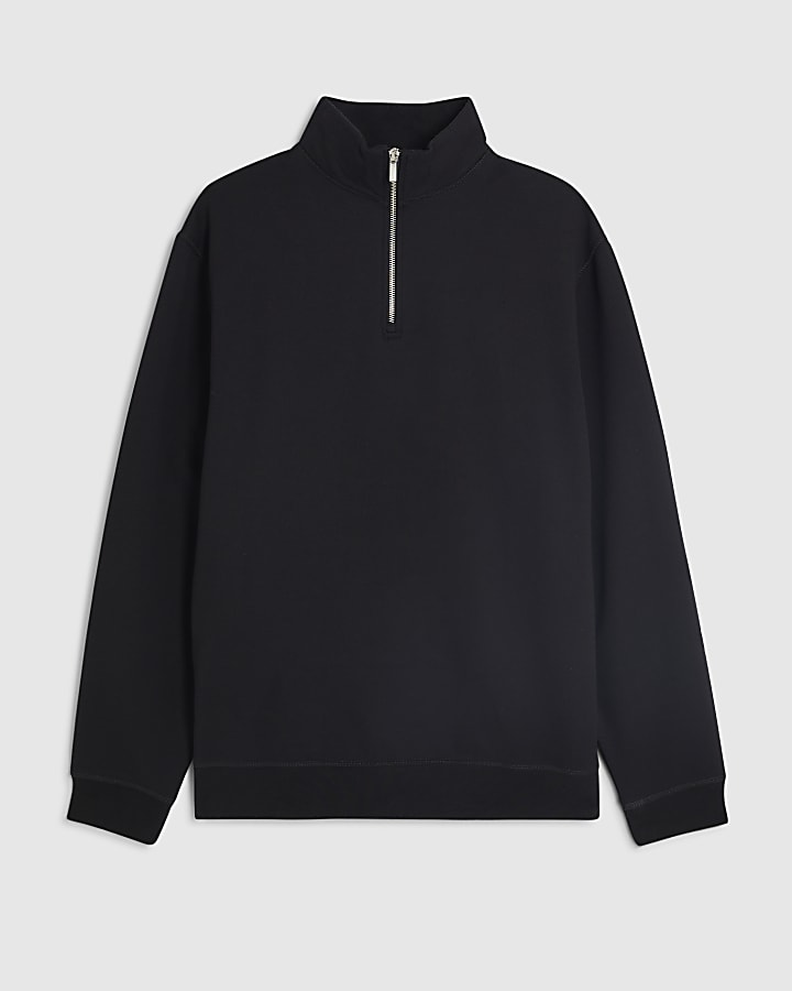 river island Black Regular Fit Funnel Neck Sweatshirt