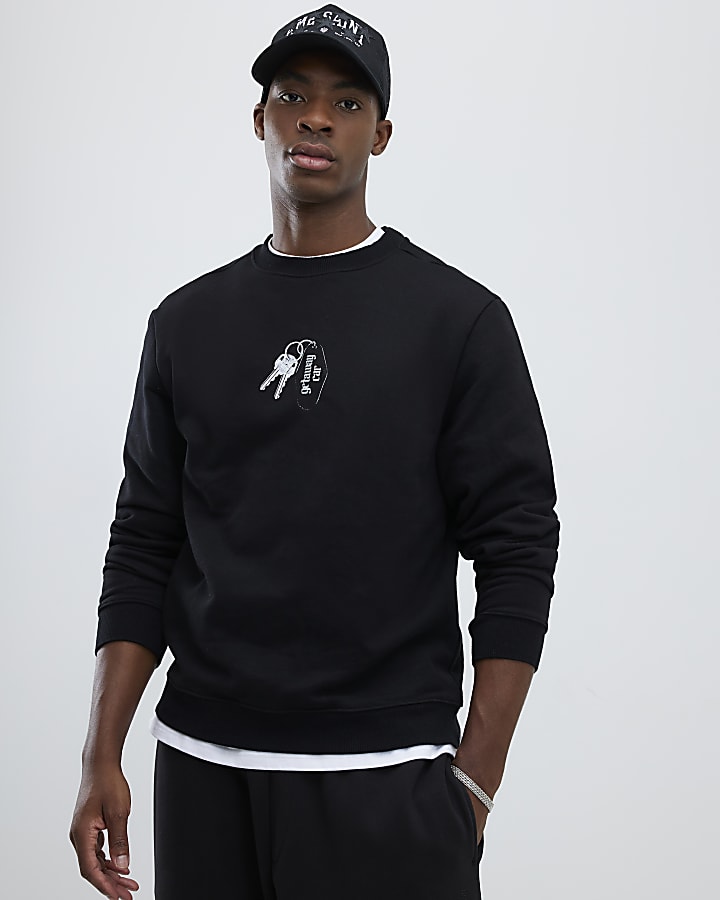 River Island Black Regular Fit Getaway Car Sweatshirt