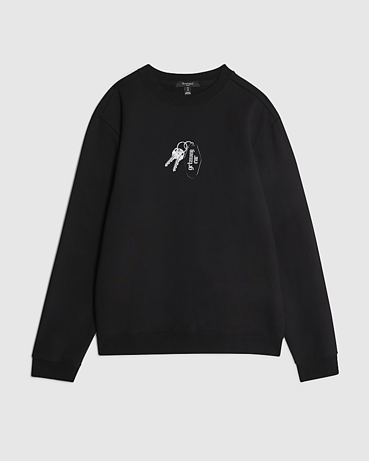 river island Black Regular Fit Getaway Car Sweatshirt