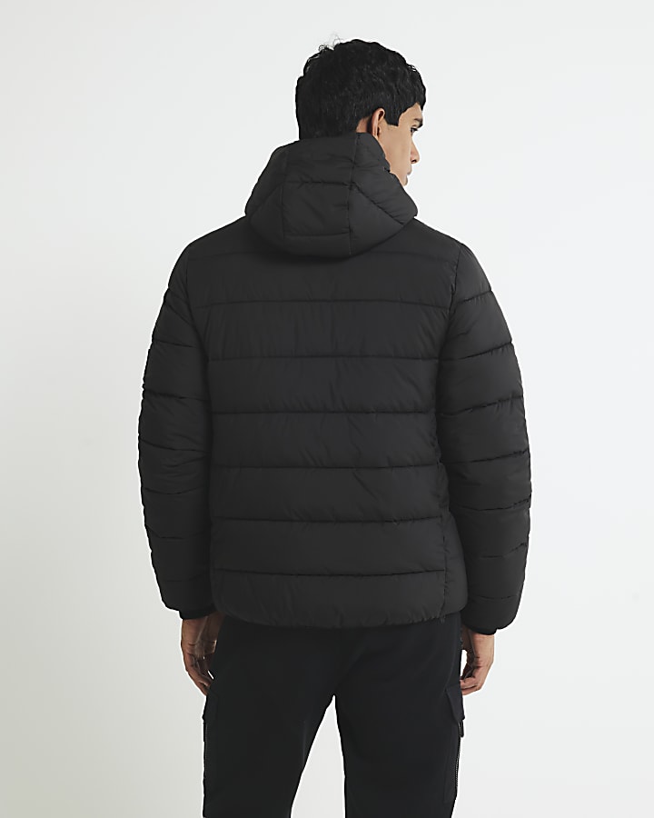River Island Black Regular Fit Hooded Puffer Jacket