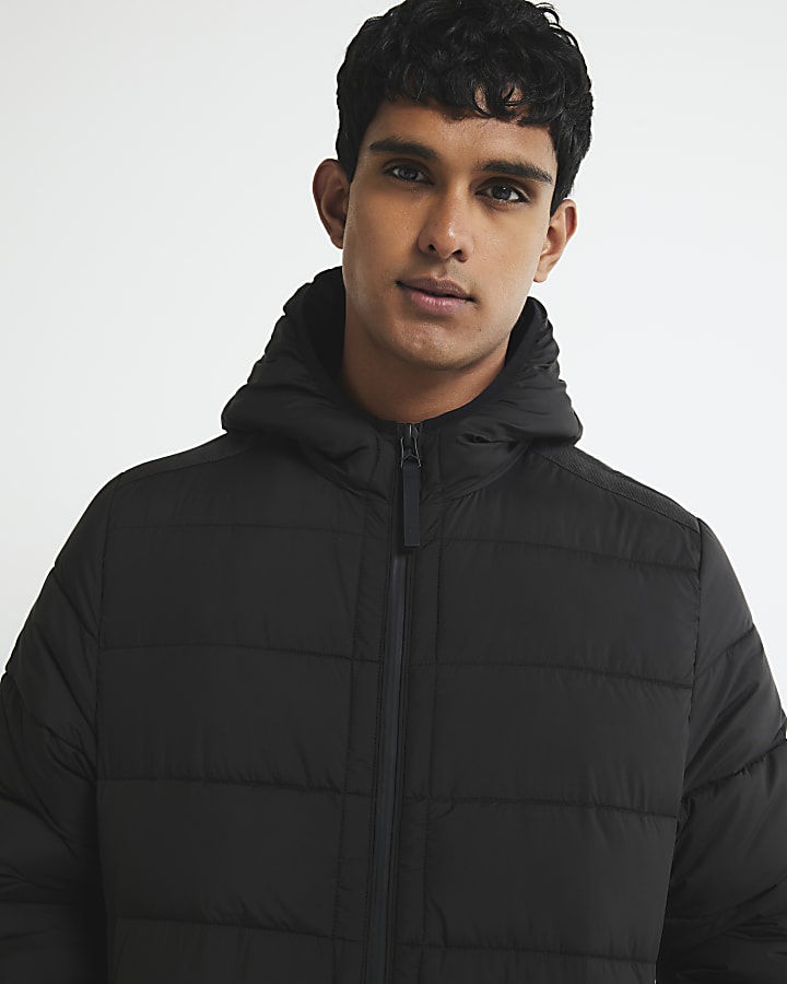 River Island Black Regular Fit Hooded Puffer Jacket