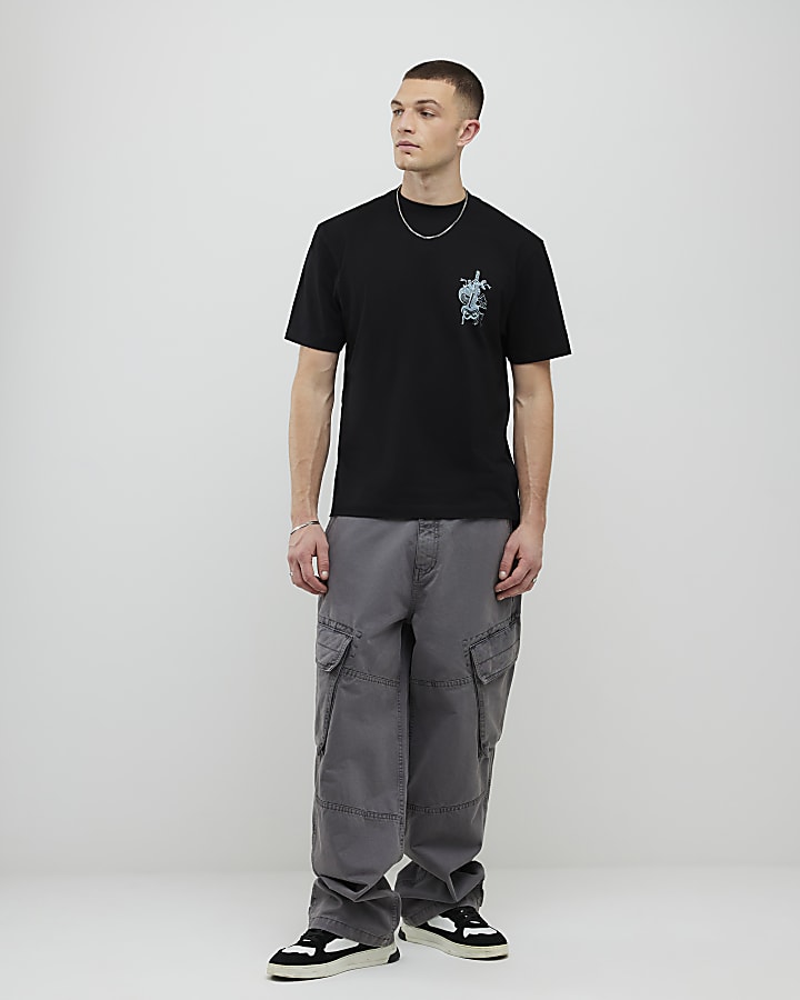 River Island Black Regular Fit Kanazawa Snake T-Shirt