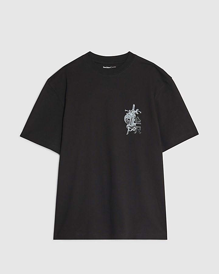 river island Black Regular Fit Kanazawa Snake T-Shirt
