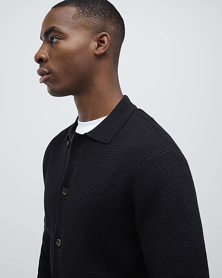 River Island Black Regular Fit Knitted Button Up Cardigan