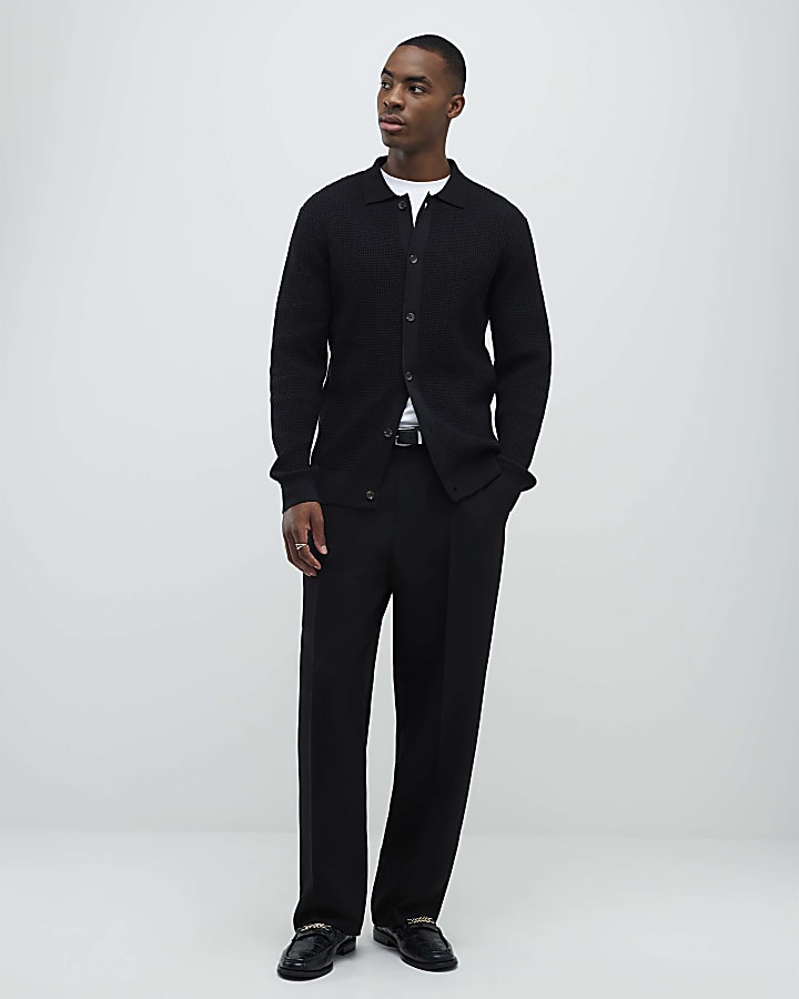 River Island Black Regular Fit Knitted Button Up Cardigan