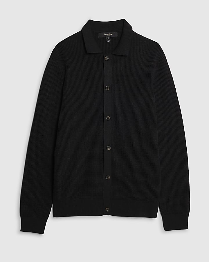 river island Black Regular Fit Knitted Button Up Cardigan
