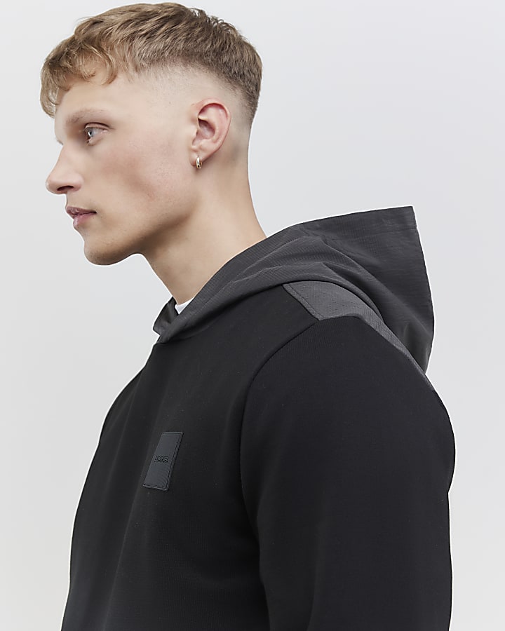 River Island Black Regular Fit Luminis Badge Hoodie