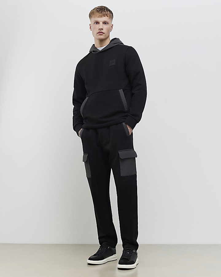 River Island Black Regular Fit Luminis Badge Hoodie