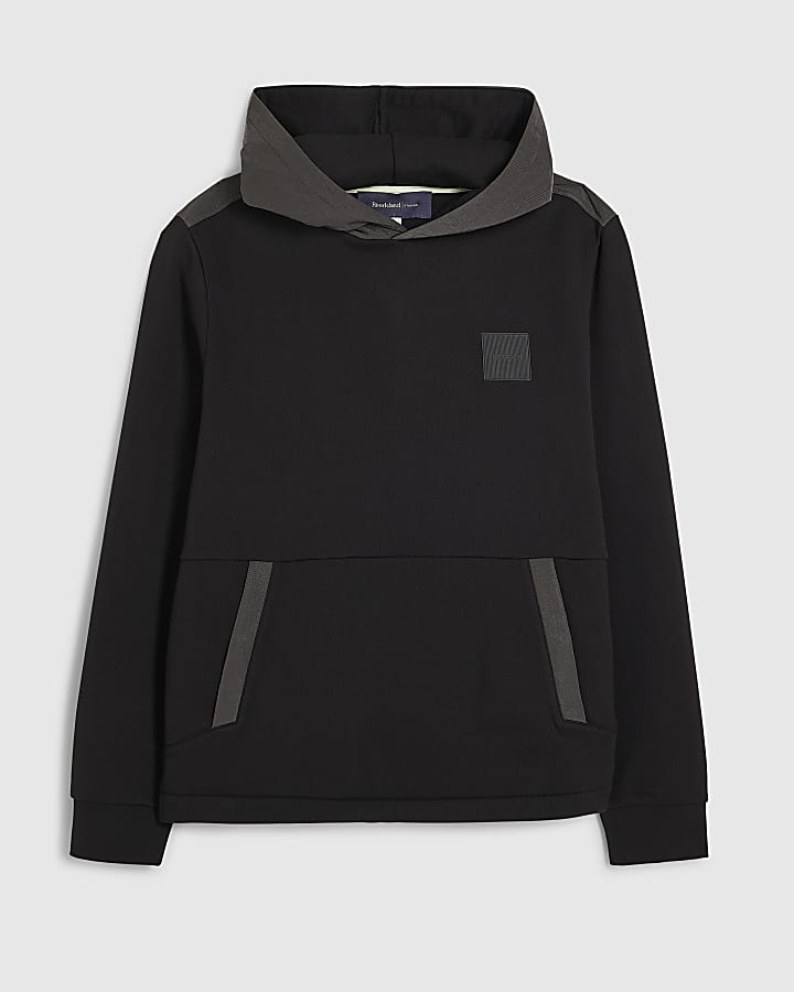 river island Black Regular Fit Luminis Badge Hoodie