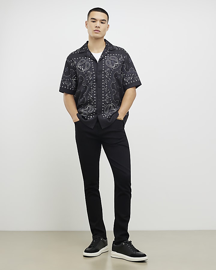 River Island Black Regular Fit Paisley Border Shirt