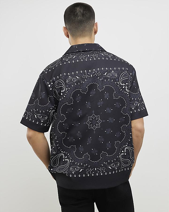 River Island Black Regular Fit Paisley Border Shirt