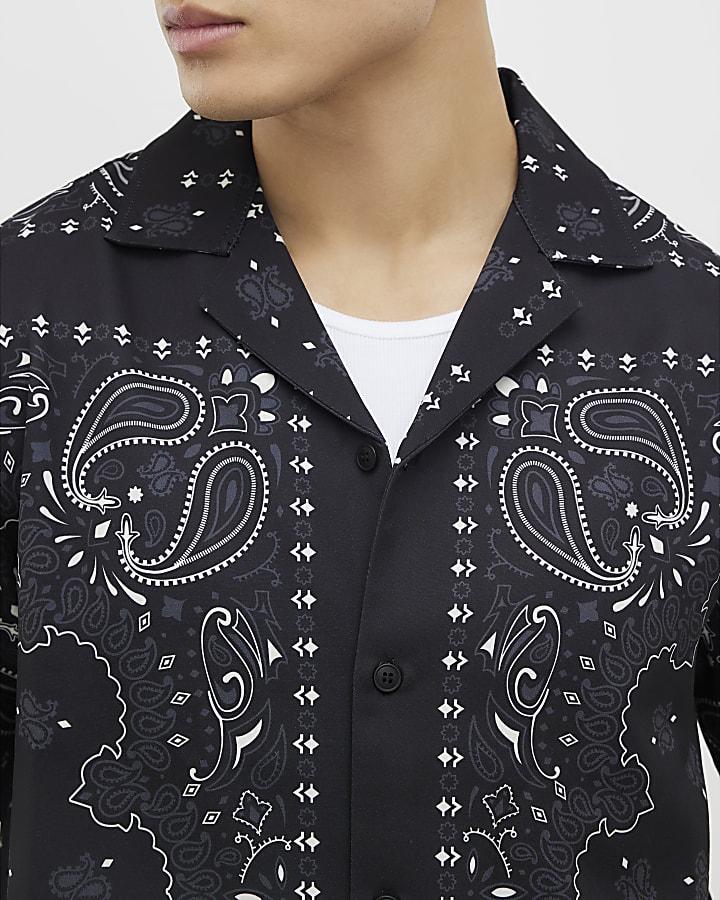 River Island Black Regular Fit Paisley Border Shirt