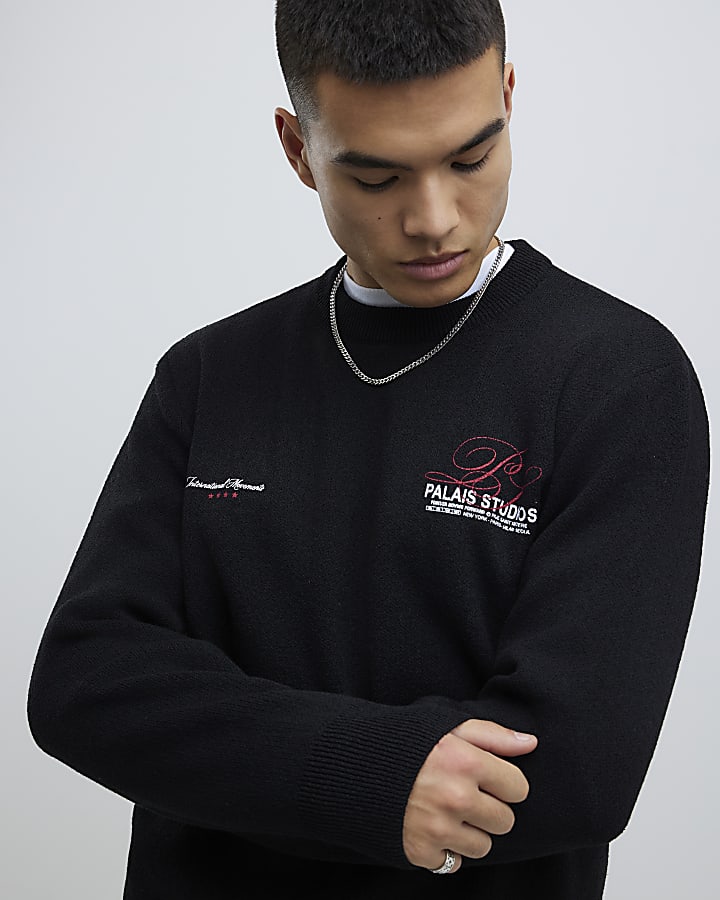 River Island Black Regular Fit Palais Studio Sweatshirt