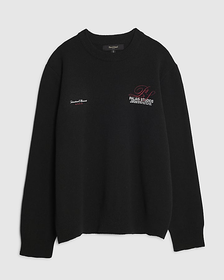 river island Black Regular Fit Palais Studio Sweatshirt