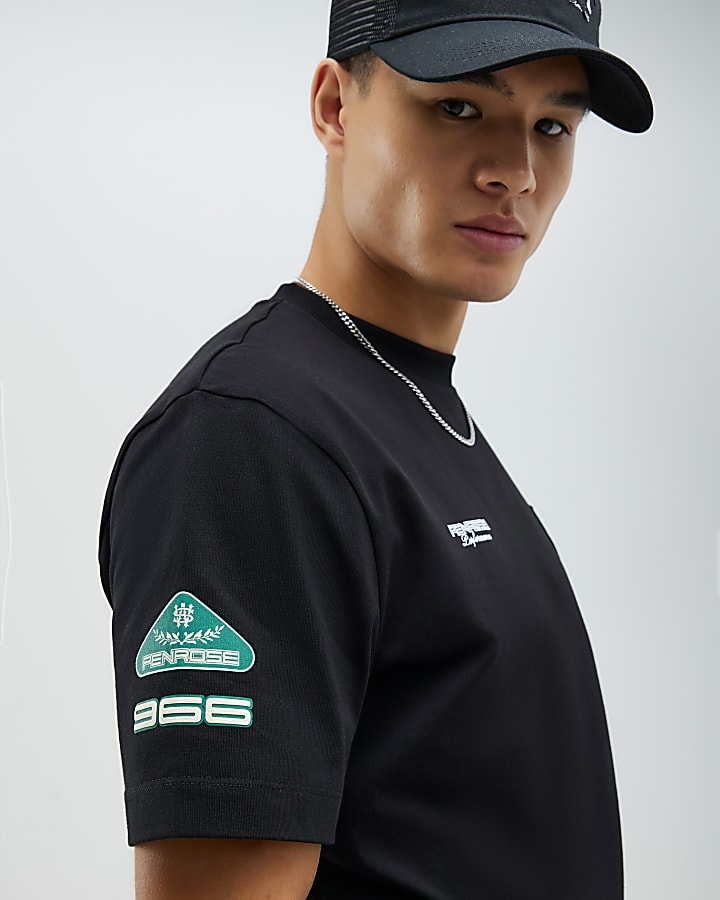 River Island Black Regular Fit Penrose Crest T-Shirt