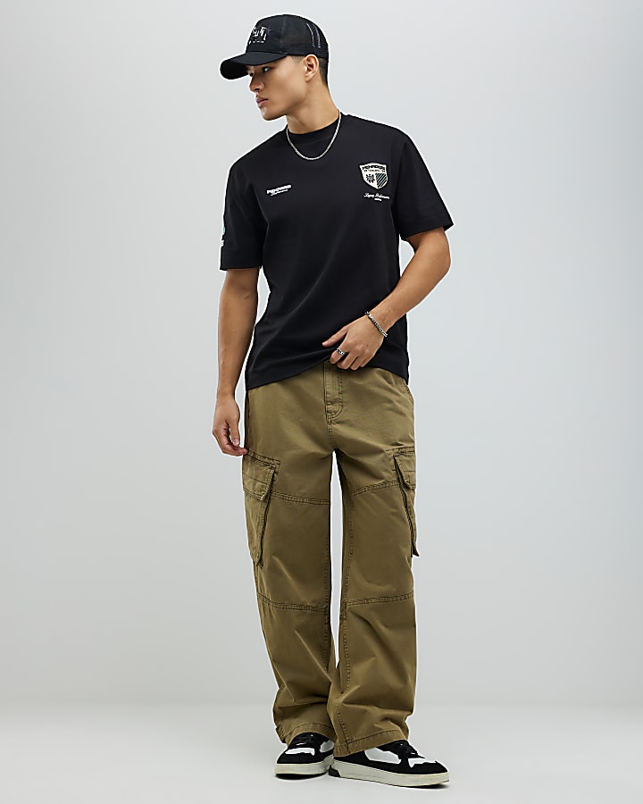 River Island Black Regular Fit Penrose Crest T-Shirt