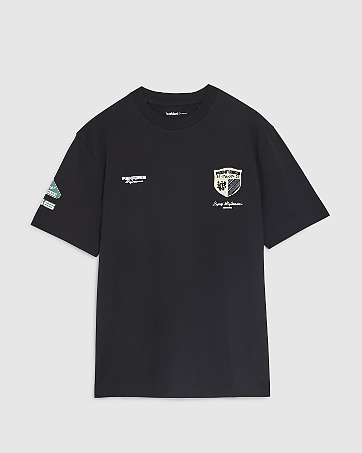 river island Black Regular Fit Penrose Crest T-Shirt
