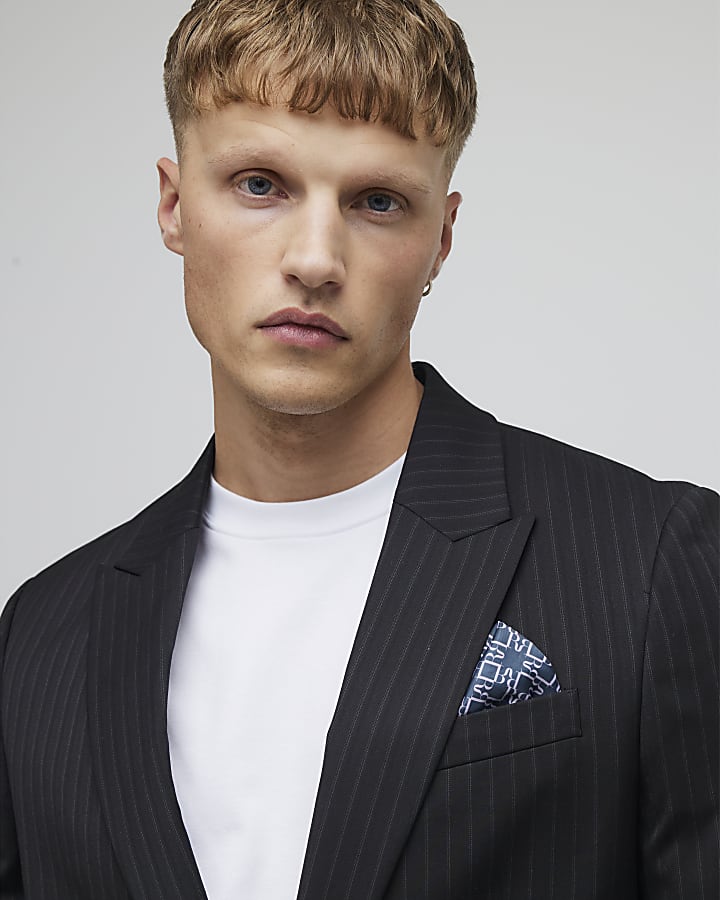 River Island Black Regular Fit Pinstriped Suit Jacket