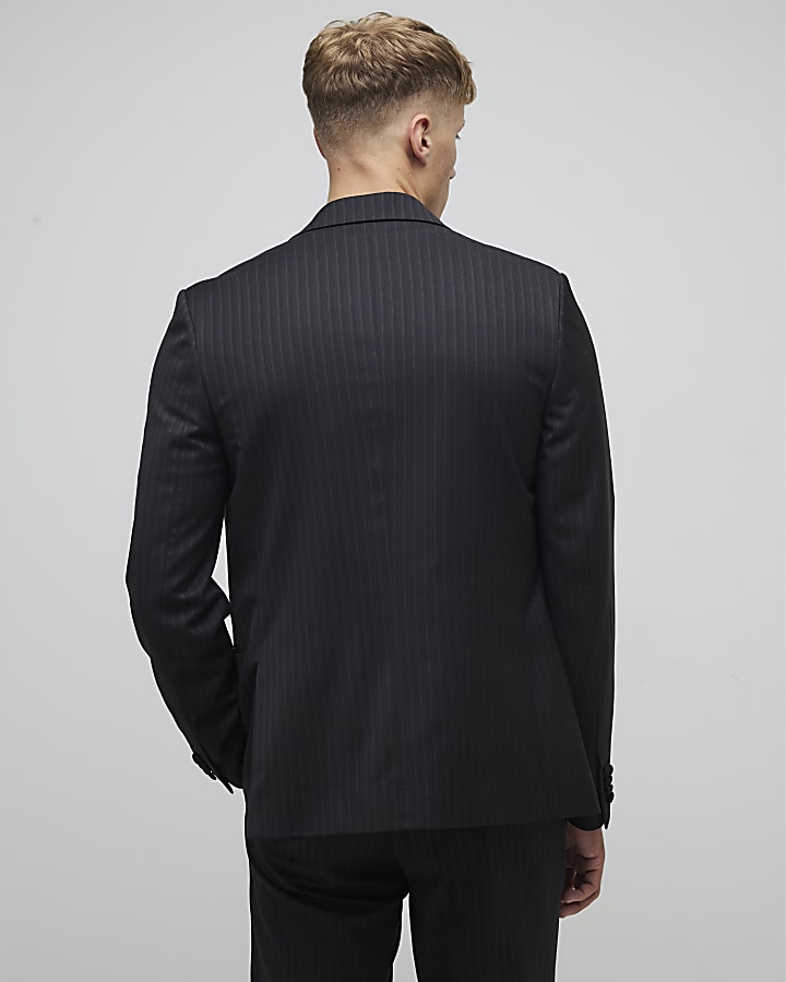 River Island Black Regular Fit Pinstriped Suit Jacket