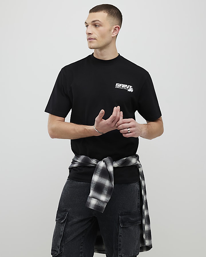 River Island Black Regular Fit Saint Motorbike T-Shirt
