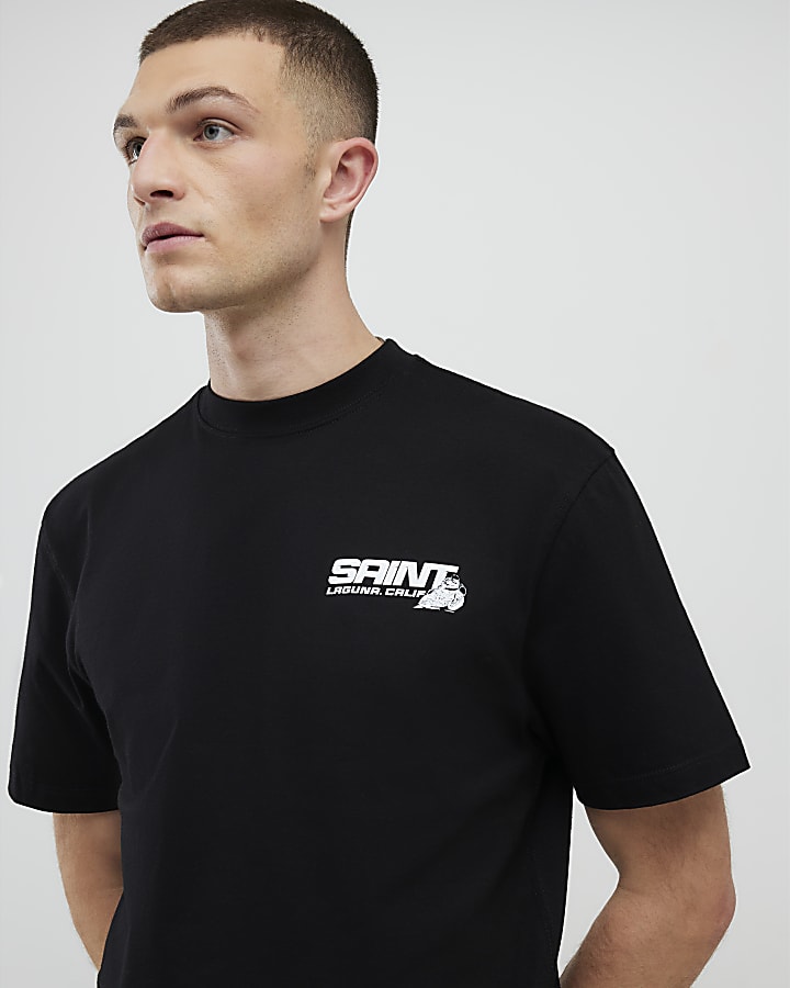 River Island Black Regular Fit Saint Motorbike T-Shirt