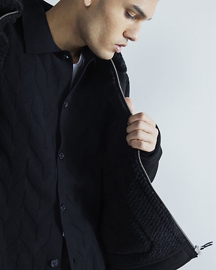 River Island Black Regular Fit Shearling Western Jacket