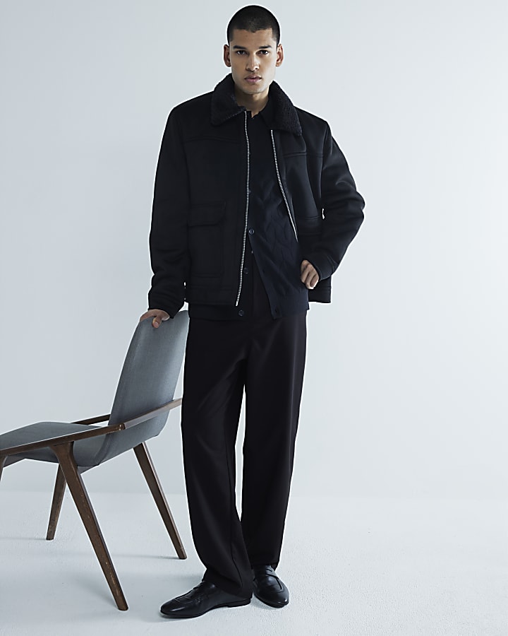 River Island Black Regular Fit Shearling Western Jacket