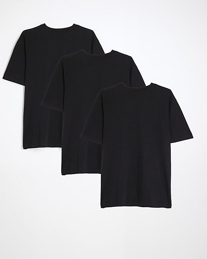 river island Black Regular Fit Short Sleeve T-Shirts 3Pack