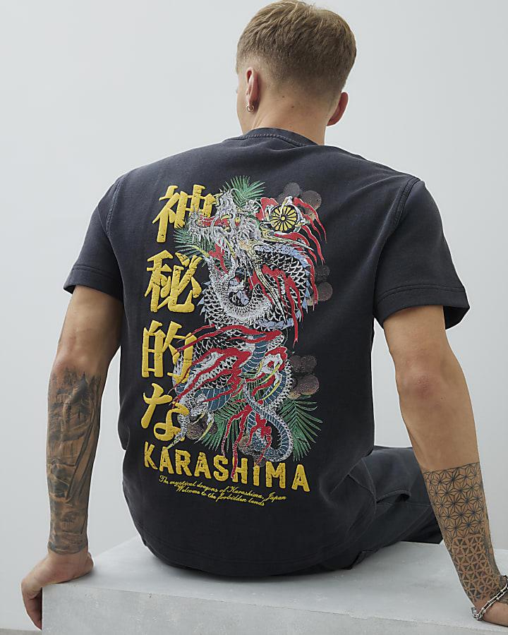 River Island Black Regular Fit Washed Hayashima T-Shirt