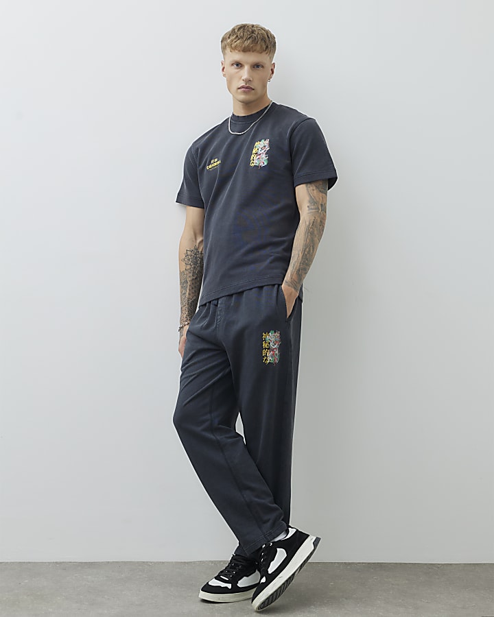 River Island Black Regular Fit Washed Hayashima T-Shirt