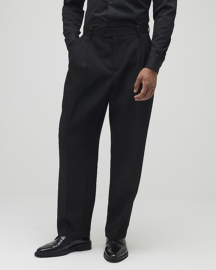River Island Black Relaxed Fit Pleated Suit Trousers