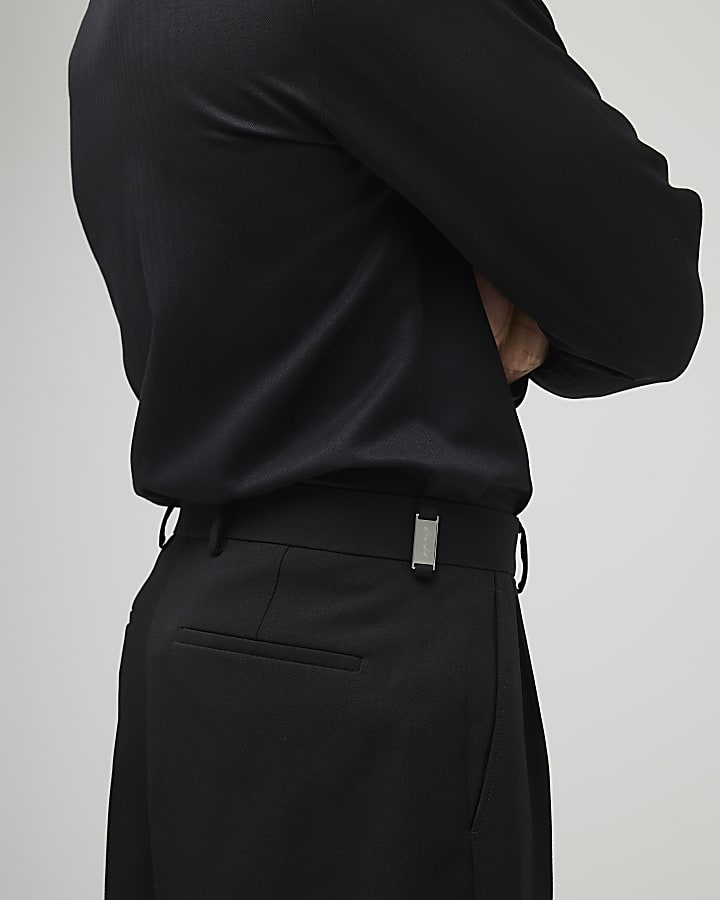 River Island Black Relaxed Fit Pleated Suit Trousers