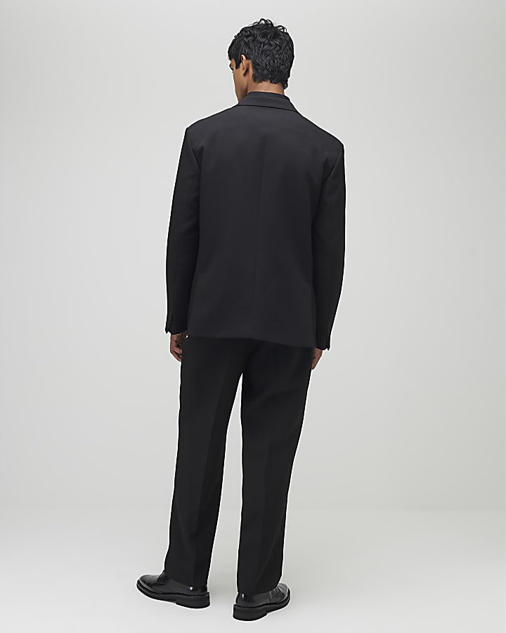 River Island Black Relaxed Fit Pleated Suit Trousers