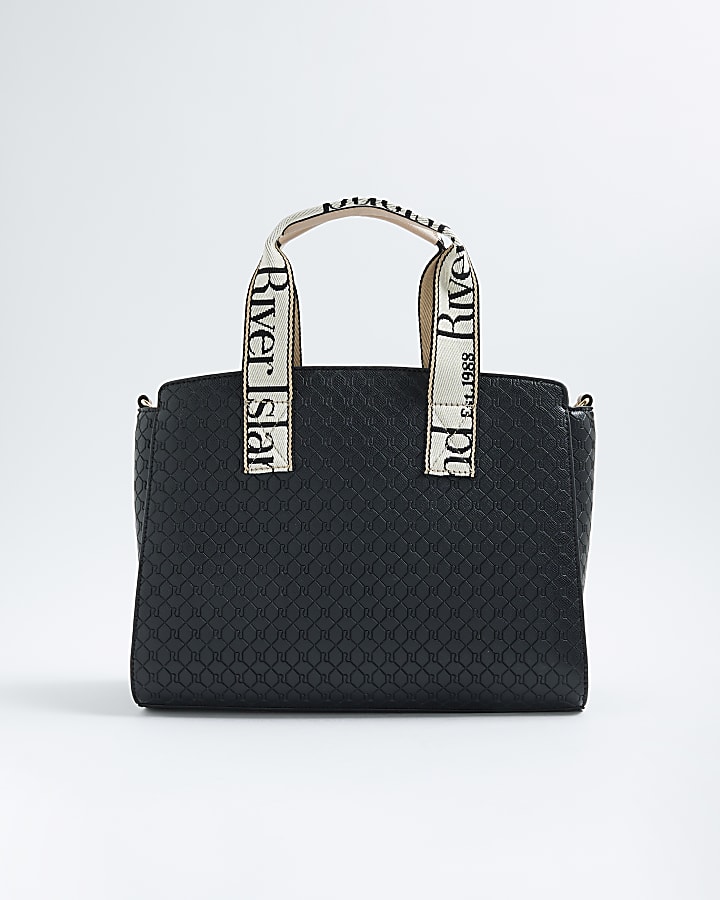 River Island Black RI Monogram Grab Handle Tote Bag