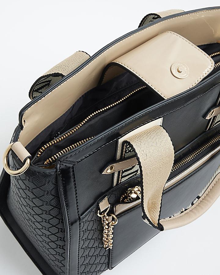 river island Black RI Monogram Grab Handle Tote Bag