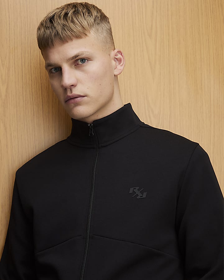 River Island Black RXR Zip Through Funnel Neck Sweatshirt